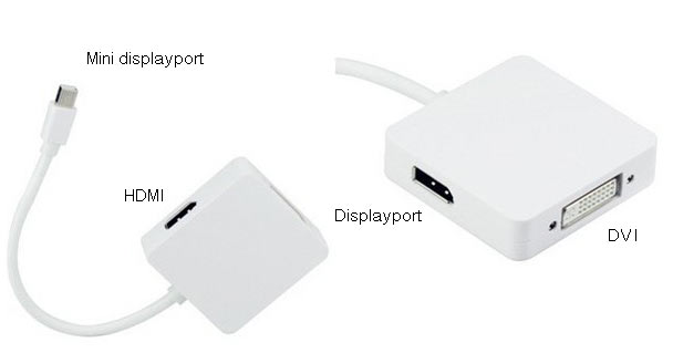 Mini Displayport til DVI-d, hdmi og Displayport