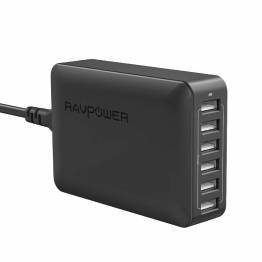 RAVPower 6-ports USB Hub oplader m. 60W i Sort