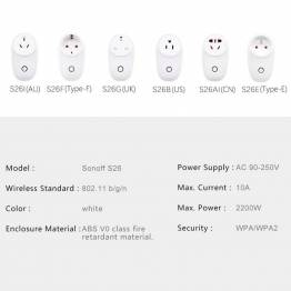  Sonoff S26 WiFi smart stikkontakt (understøtter iOS, Google Home & Google Alexa)