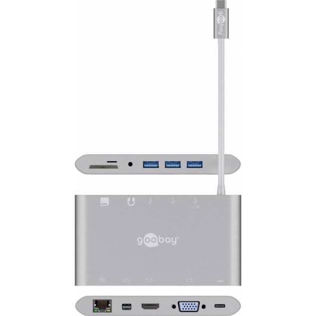 Goobay Alt-i-1 USB-C HUB m. HDMI, USB 3.0x3, mini DP, VGA osv