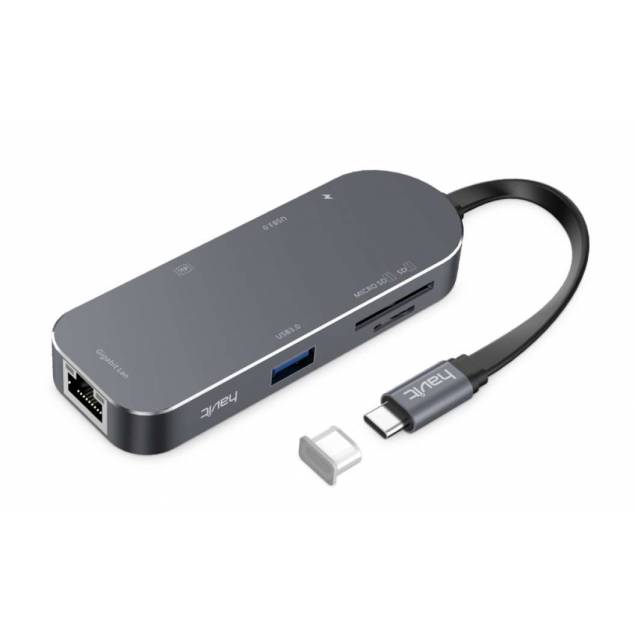 Havit USB-C 7i1 dock, HDMI, 2x USB, SD, netværk og strøm