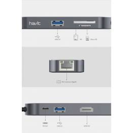  Havit USB-C 7i1 dock, HDMI, 2x USB, SD, netværk og strøm