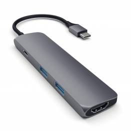 Satechi Slim USB-C MultiPort Adapter med 4K HDMI video og 2 USB 3.0, Farve Space gray