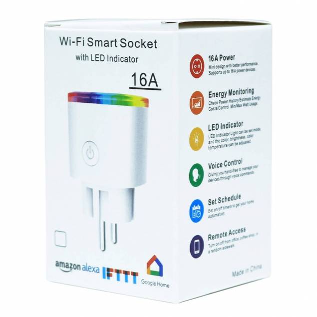 SmartLife Wi-Fi stikkontakt m. tænd/sluk (Alexa og Google Home)