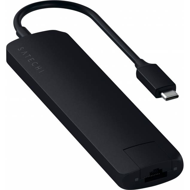 Satechi Slim USB-C adapter m. Ethernet, HDMI, USB 3.0 og Sort