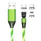 Lysende magnetisk multi opladerkabel Lightning, MicroUSB, USB-C - Grøn