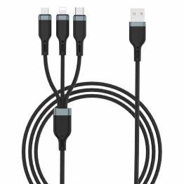 WiWU multi oplader og data kabel USB til Lightning, MicroUSB og USB-C