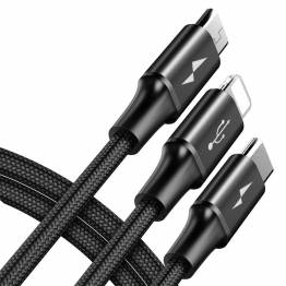 Billede af Baseus 3-i-1 kabel med Lightning, USB-C og micro USB