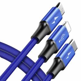 Billede af Baseus 3-i-1 kabel med Lightning, USB-C og micro USB, Farve Blå