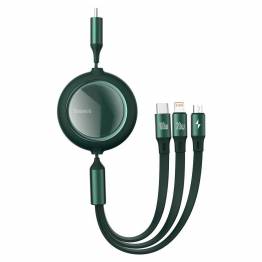 Baseus 3-i-1 USB-C kabel m udtræk Lightning, MicroUSB og USB-C - Grøn