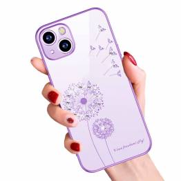 Billede af iPhone 13 Pro cover 6,1" gennemsigtigt med bling og blomster - Lilla