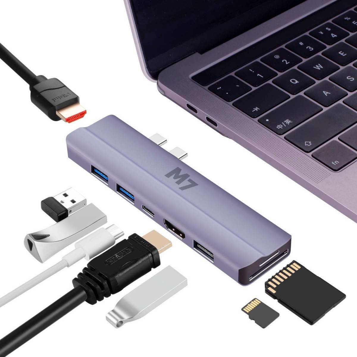 lyd medier I første omgang M7 USB-C Dual HDMI Adapter 8 i 2 med 2x HDMI(skærme)