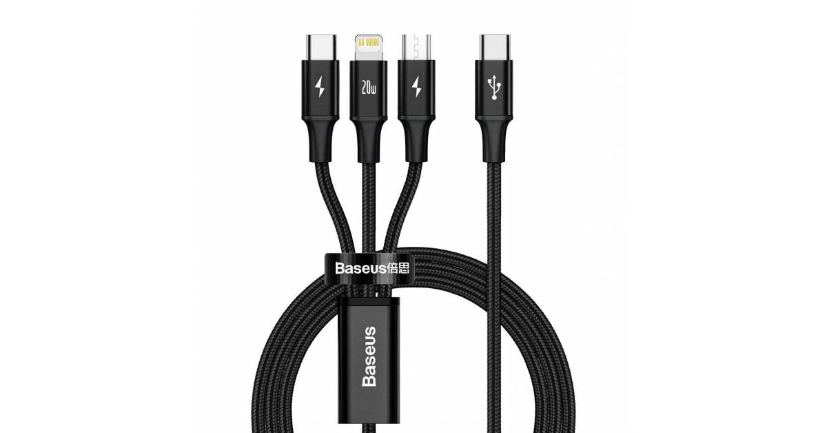 Baseus multi oplader kabel USB-C til Lightning, og Micro USB