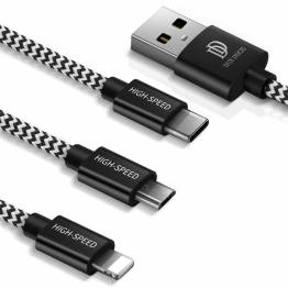  DUX DUCIS multi oplader kabel USB til Lightning, MicroUSB og USB-C