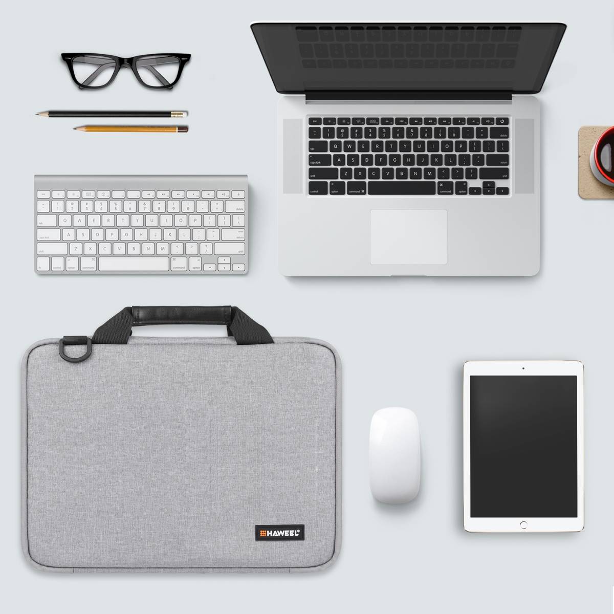 HAWEEL MacBook taske med tilbehørs-rum og bærerem- Grå