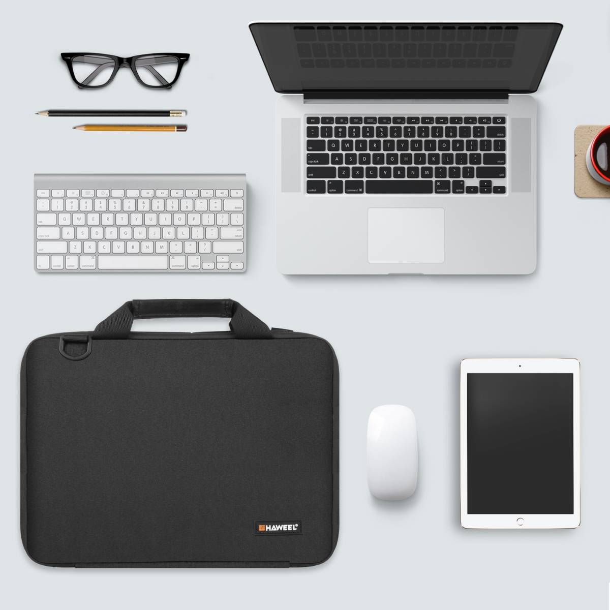 værtinde indtryk livstid HAWEEL 15-16" MacBook taske med praktisk tilbehørs-rum og bærerem- Sort
