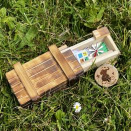  Puzzlebox i træ med hemmelig skuffe til leg og geocaching