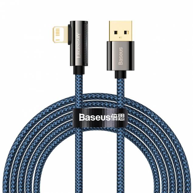 Baseus Legend hårdført vævet gamer Lightning kabel m vinkel - 2m - Blå