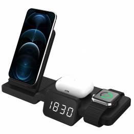 Smart 4-i-1 trådløs oplader til iPhone, AirPods og Apple Watch med ur