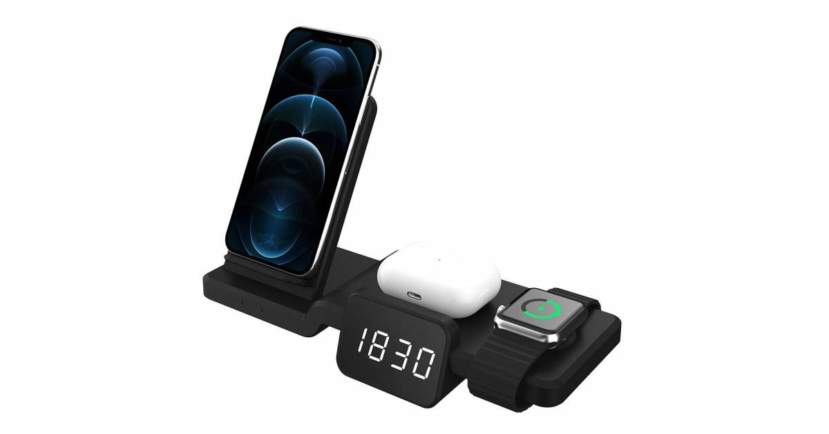 Bedst mekanisme Spild Smart 4-i-1 trådløs oplader til iPhone, AirPods og Apple Watch med ur