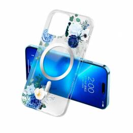 iPhone 14 Pro beskyttende Magsafe cover - Blå blomster
