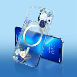  iPhone 14 Plus beskyttende Magsafe cover - Blå blomster