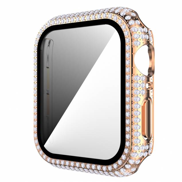 Apple Watch 4/5/6/SE 40mm cover og beskyttelsesglas m diamanter - Rosaguld