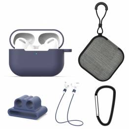 Kina OEM AirPods Pro 5-i-1 pakke m cover, strop, karabin, holder og etui - BlÃ¥