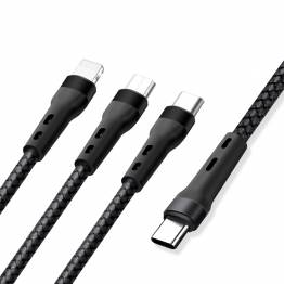 3-i-1 multi oplader kabel USB-C til Lightning, USB-C og Micro USB