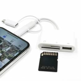  3-i-1 kortlæser til iPhone, iPad og Android til SD/MicroSD og USB