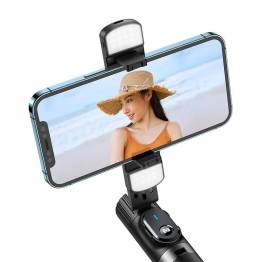  3-i-1 selfie stang med justerbart LED lys og fjernbetjening