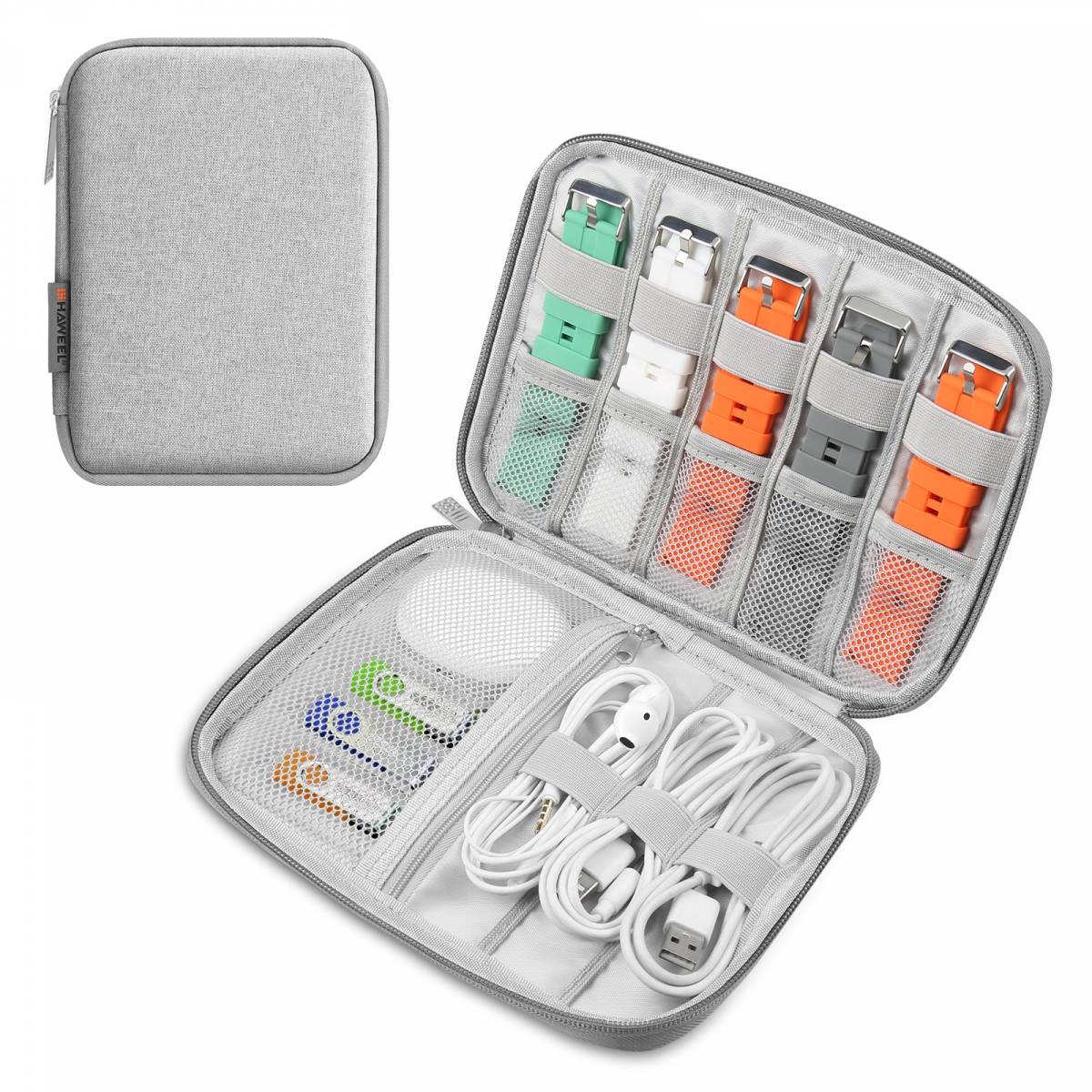 trådløs Praktisk Baglæns Taske til Apple Watch, Garmin m.fl. urremme, kabler og opladere - Grå
