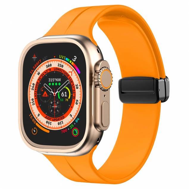 Silikone rem til Apple Watch 42/44/45/49mm m magnetisk spænde - Orange m fordybning