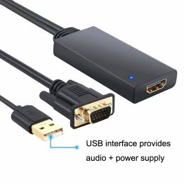  VGA til HDMI adapter med USB til strøm og lyd - 1080p