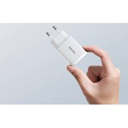  Baseus kompakt USB-C og USB QC 3.0 oplader 20W - Hvid