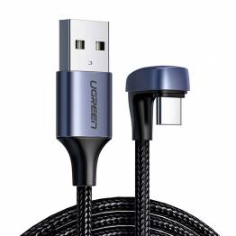 Ugreen USB til USB-C QC3.0 kabel med 180° vinkel - 2m - Sort vævet