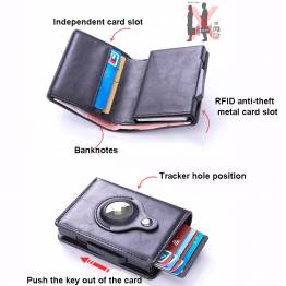  RFID beskyttet pung m kortholder og AirTag holder i kunstlæder - Sort