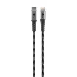 Goobay hårdført vævet USB-C til Lightning kabel - MFi - 2m - Sort/grå