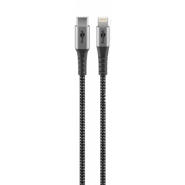 Goobay hårdført vævet USB-C til Lightning kabel - MFi - 2m - Sort/grå