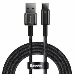 Se Baseus Tungsten Gold hårdført vævet USB til USB-C kabel - 2m - Sort hos Mackabler.dk