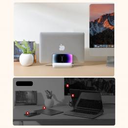  Justerbar holder til MacBook, Mac mini og laptop med iPhone/iPad holder - Hvid