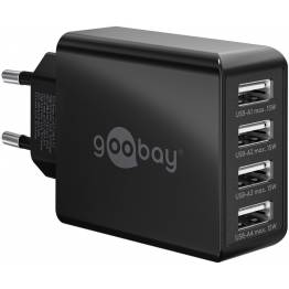 Se GooBay 4 ports USB oplader 30W - Sort hos Mackabler.dk