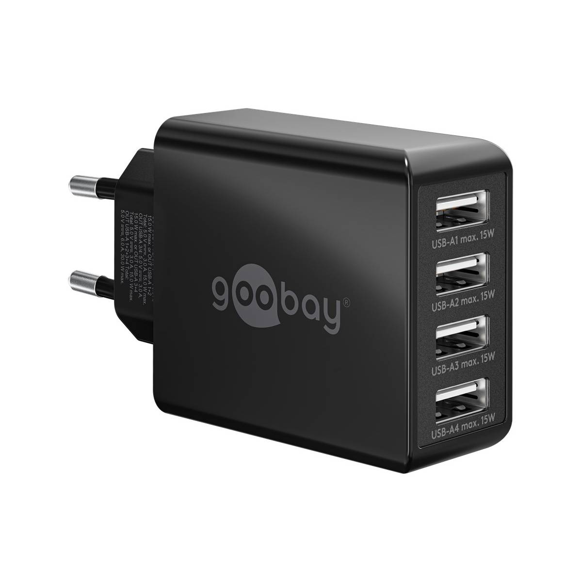 GooBay 4 ports USB oplader 30W - Sort - Dag-til-dag levering