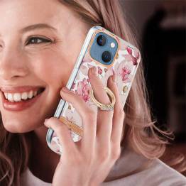  Beskyttende iPhone 13 cover med fingerring - Pink gardenia