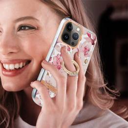  Beskyttende iPhone 13 Pro Max cover med fingerring - Pink gardenia