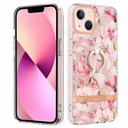 Beskyttende iPhone 14 cover med fingerring - Pink gardenia