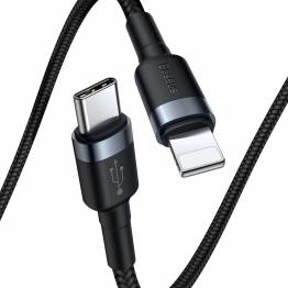  Baseus Cafule hårdført vævet USB-C til Lightning kabel - 1m - Sort/Grå