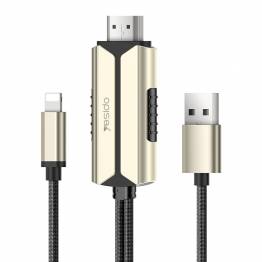 Yesido Lightning til HDMI adapter med USB til opladning - 2m - Guld/Sort