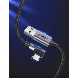  Ugreen USB til USB-C QC3.0 kabel med vinkel - 1m - Sort vævet