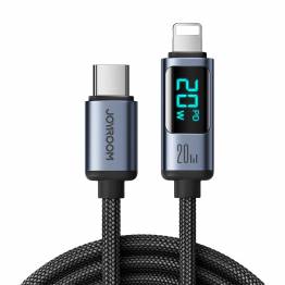 Joyroom vævet USB-C til Lightning kabel med display - 1,2m - Sort